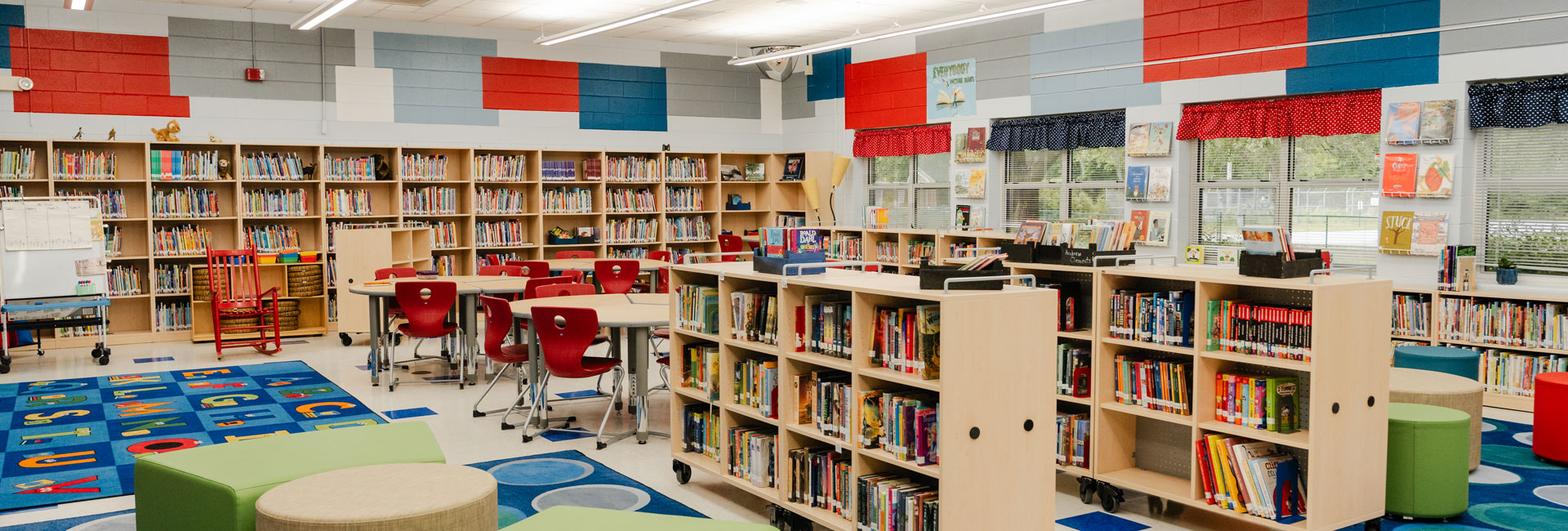 colorful media room at Beaufort County School District Lady's Island Elementary School ,renovations by Ajax Building Company