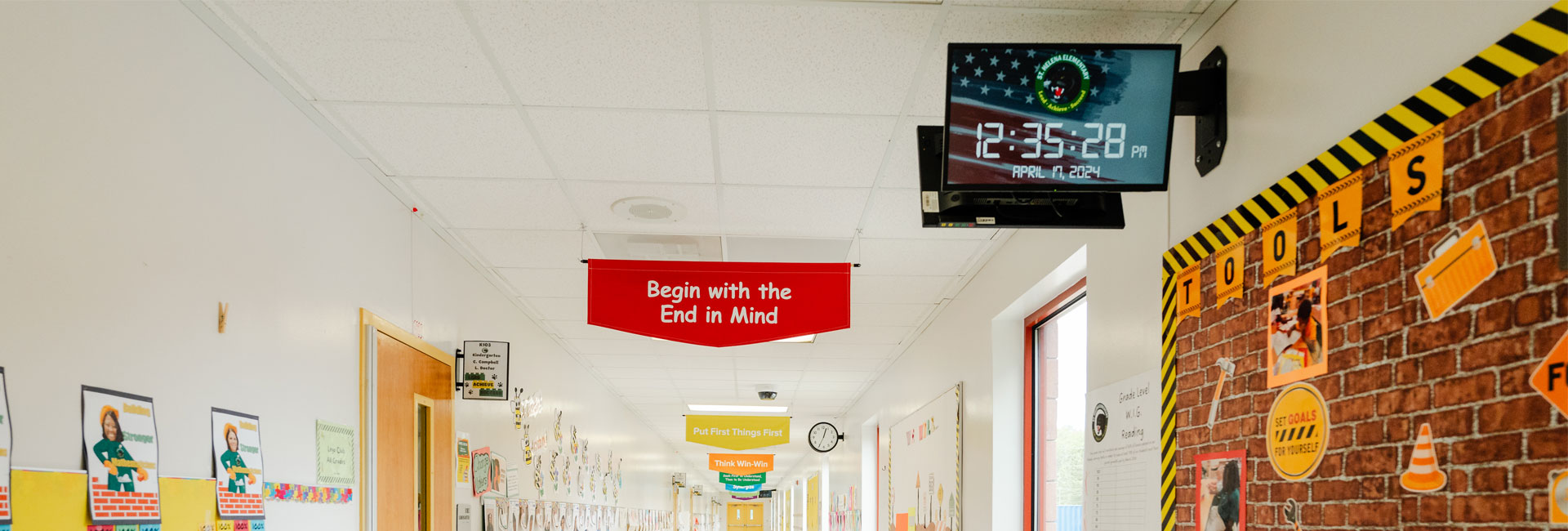 A hallway with many posters at Beaufort County Schools May River High School