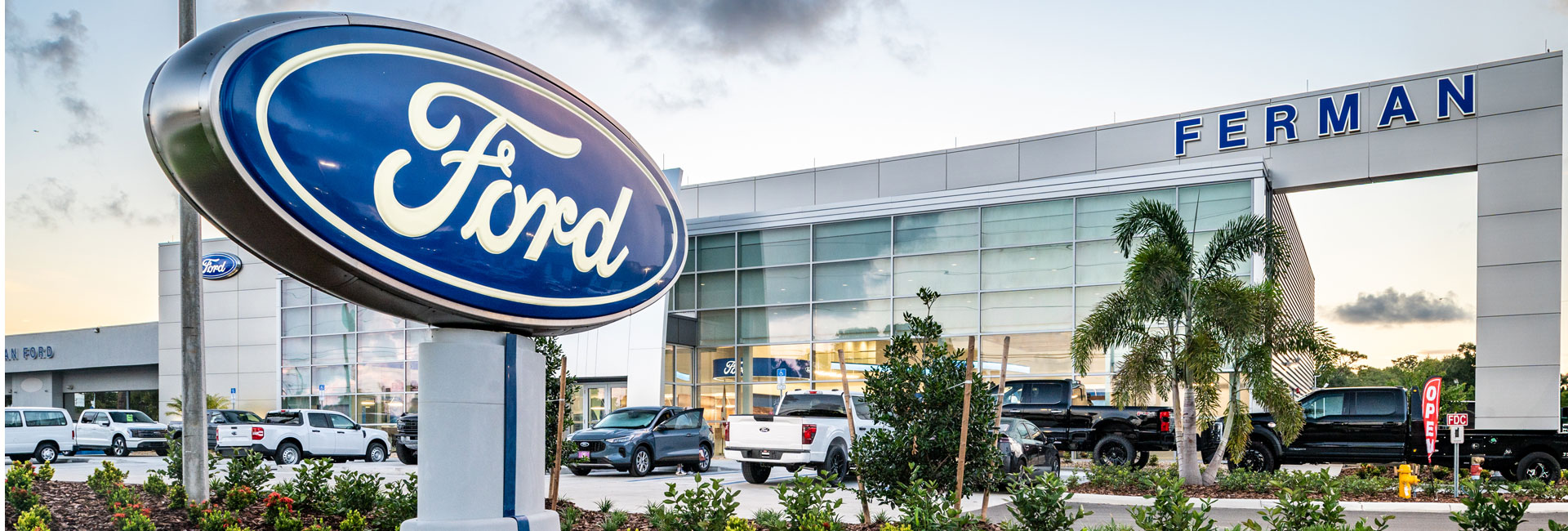 Exterior shot with large Ford signage for Ferman Countryside Ford built by Ajax Building Company