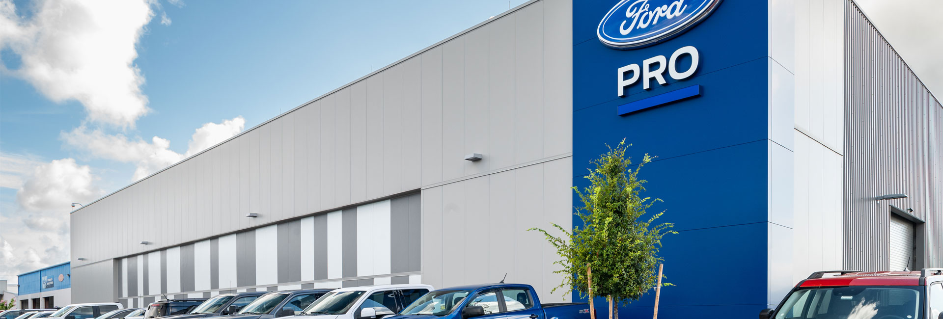 Exterior shot with Ford logo at Ferman Countryside Ford built by Ajax Building Company